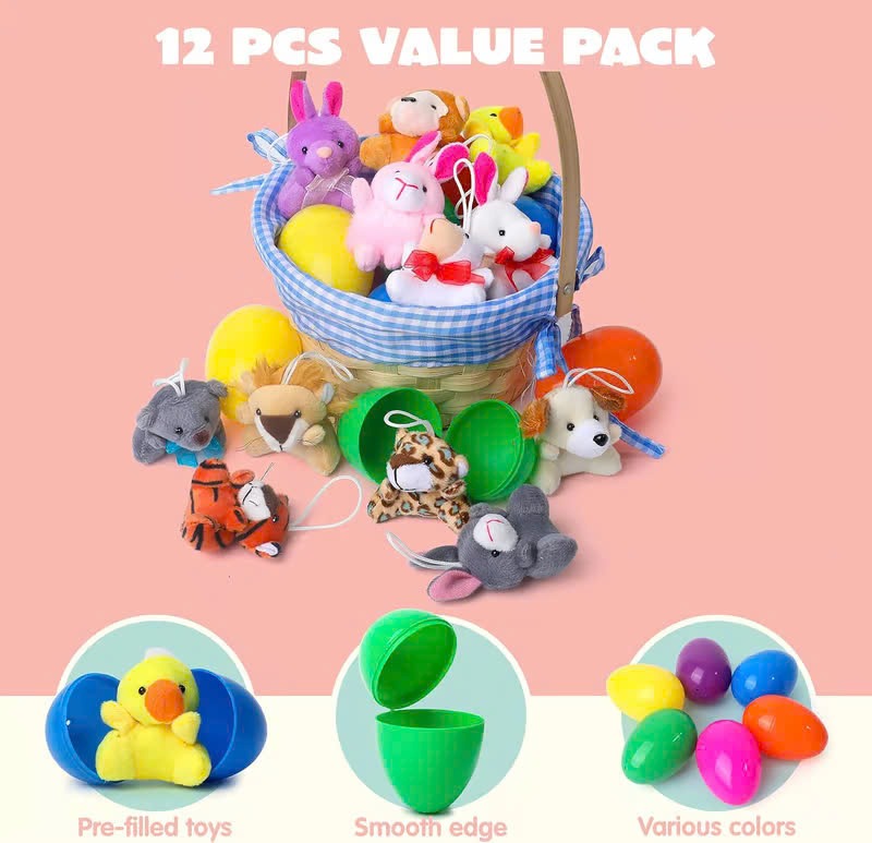 🔥49% OFF Today Only! 12/24/36 Pcs Prefilled Easter Eggs, Filled with Plush Animal Toys